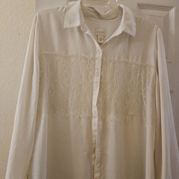 Chico's Tops - Chico's ivory creme long sleeve button down lace Work tunic blouse old money L
